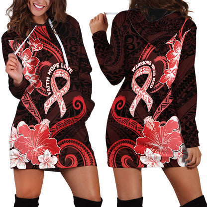 Heart Health Support Hoodie Dress Warrior Wears Red Polynesian Style