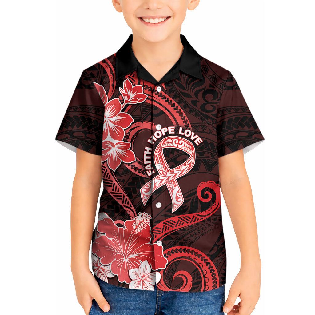 Heart Health Support Kid Hawaiian Shirt Warrior Wears Red Polynesian Style