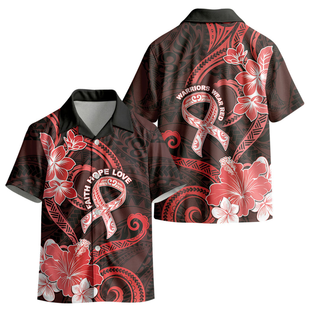 Heart Health Support Kid Hawaiian Shirt Warrior Wears Red Polynesian Style