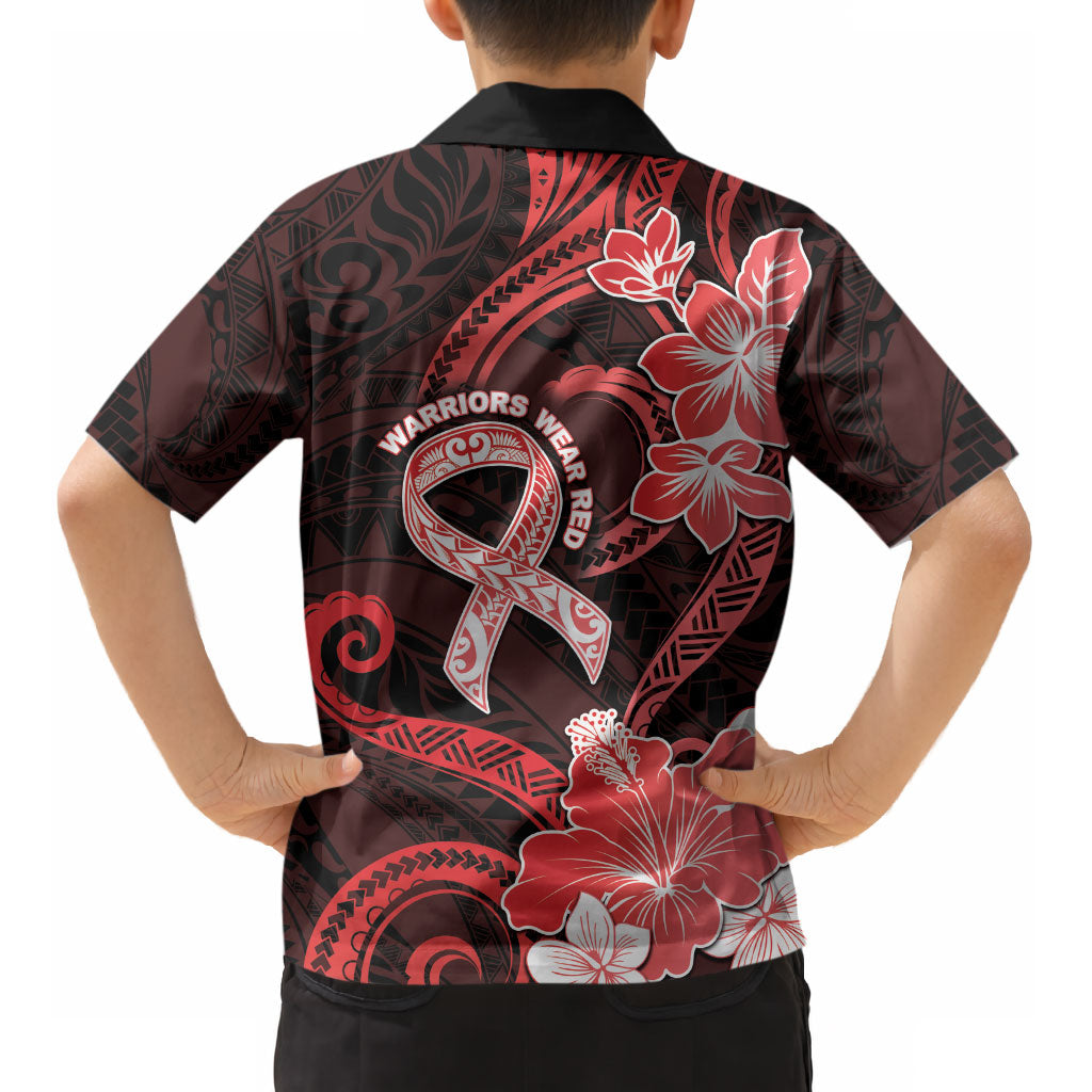 Heart Health Support Kid Hawaiian Shirt Warrior Wears Red Polynesian Style