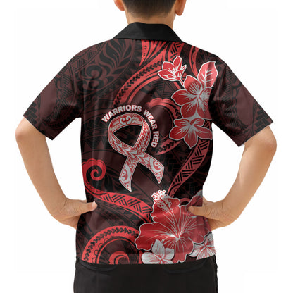 Heart Health Support Kid Hawaiian Shirt Warrior Wears Red Polynesian Style