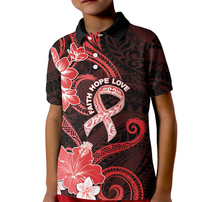 Heart Health Support Kid Polo Shirt Warrior Wears Red Polynesian Style