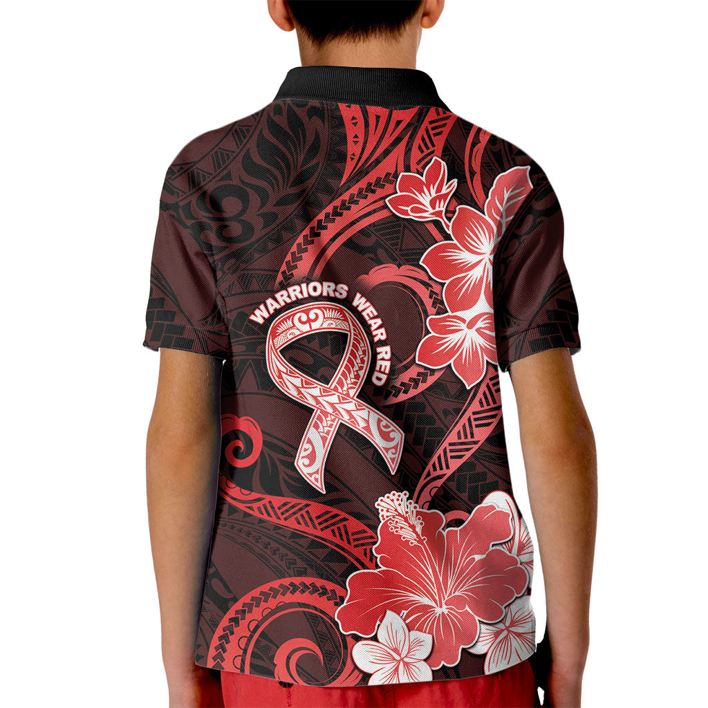 Heart Health Support Kid Polo Shirt Warrior Wears Red Polynesian Style