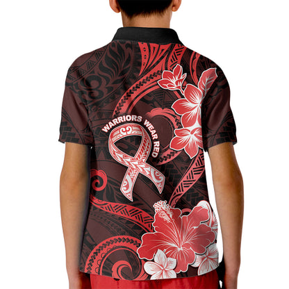 Heart Health Support Kid Polo Shirt Warrior Wears Red Polynesian Style