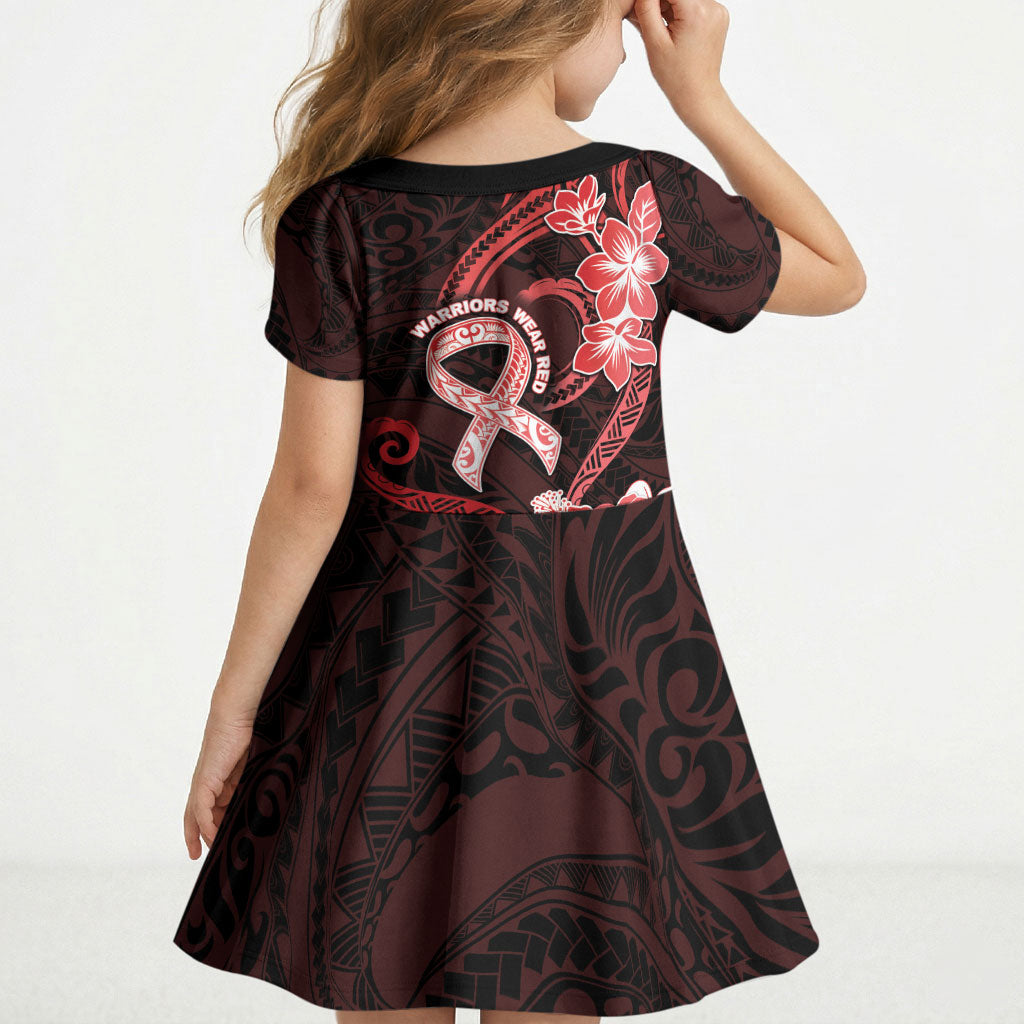 Heart Health Support Kid Short Sleeve Dress Warrior Wears Red Polynesian Style