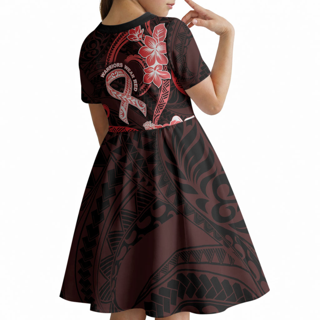 Heart Health Support Kid Short Sleeve Dress Warrior Wears Red Polynesian Style