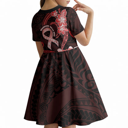 Heart Health Support Kid Short Sleeve Dress Warrior Wears Red Polynesian Style
