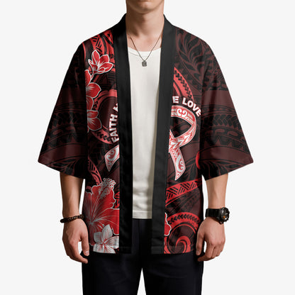 Heart Health Support Kimono Warrior Wears Red Polynesian Style
