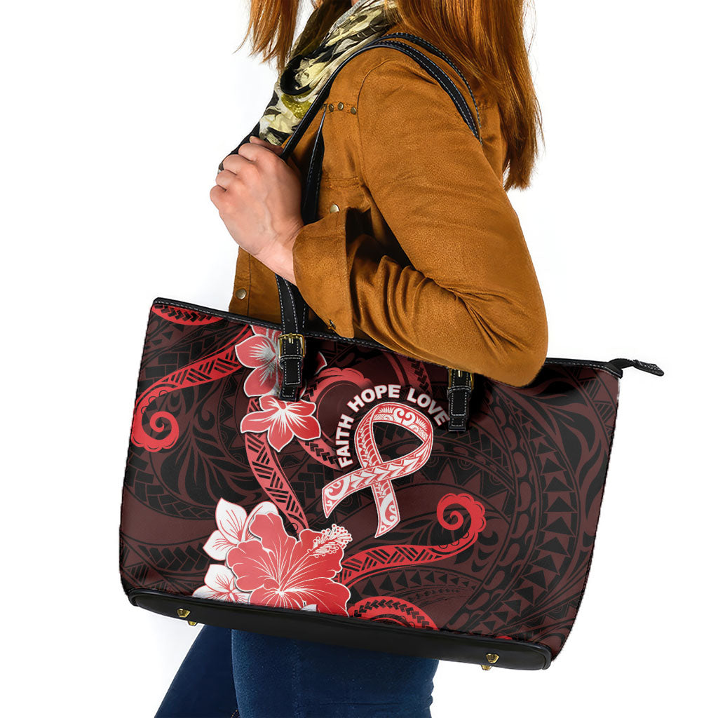 Heart Health Support Leather Tote Bag Warrior Wears Red Polynesian Style