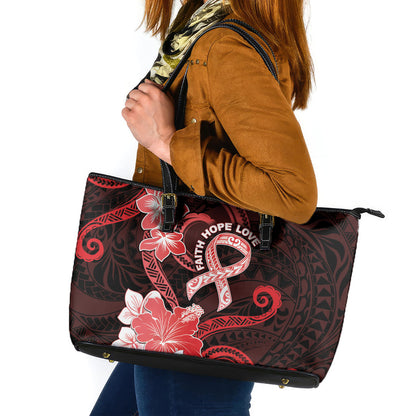 Heart Health Support Leather Tote Bag Warrior Wears Red Polynesian Style
