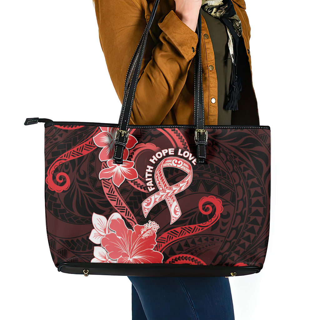 Heart Health Support Leather Tote Bag Warrior Wears Red Polynesian Style