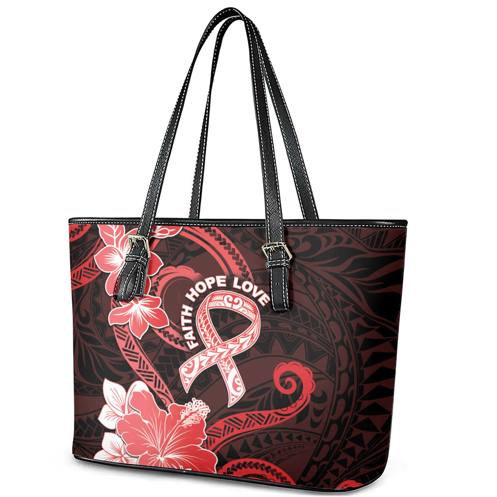 Heart Health Support Leather Tote Bag Warrior Wears Red Polynesian Style