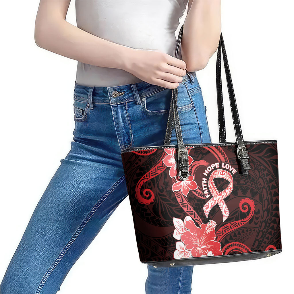 Heart Health Support Leather Tote Bag Warrior Wears Red Polynesian Style