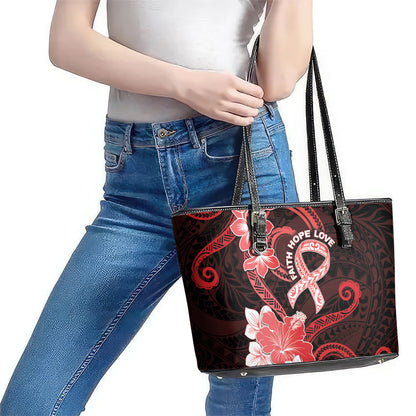 Heart Health Support Leather Tote Bag Warrior Wears Red Polynesian Style