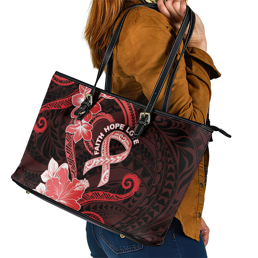 Heart Health Support Leather Tote Bag Warrior Wears Red Polynesian Style