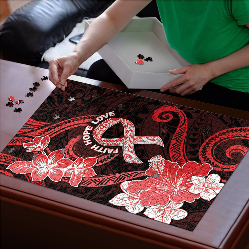 Heart Health Support Puzzle Warrior Wears Red Polynesian Style