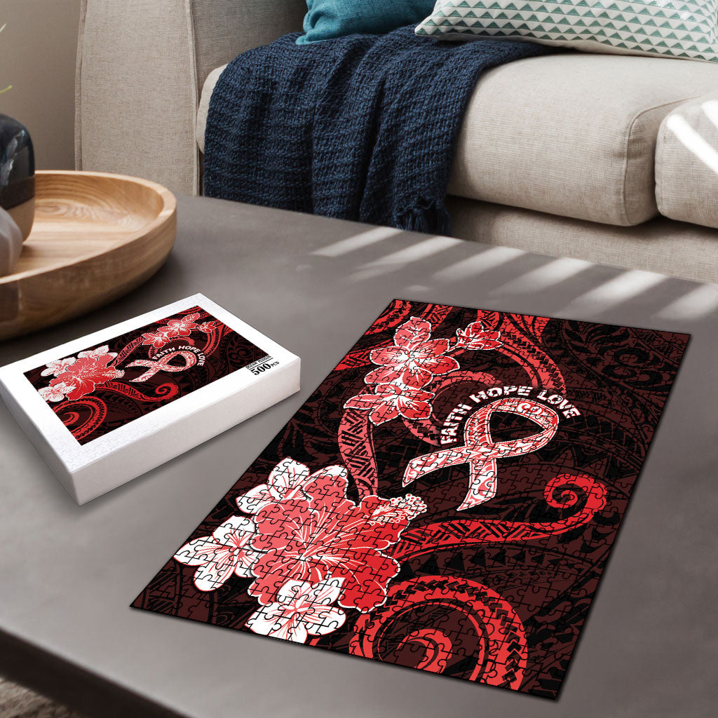 Heart Health Support Puzzle Warrior Wears Red Polynesian Style