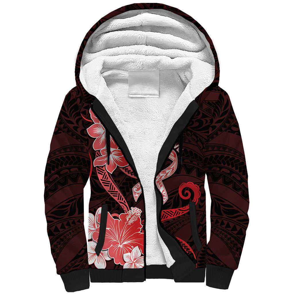 Heart Health Support Sherpa Hoodie Warrior Wears Red Polynesian Style
