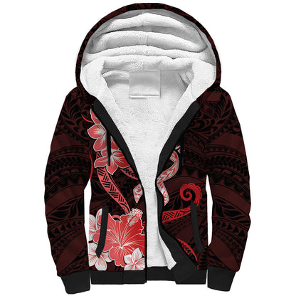 Heart Health Support Sherpa Hoodie Warrior Wears Red Polynesian Style