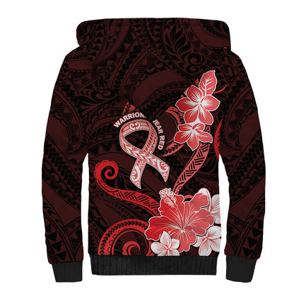 Heart Health Support Sherpa Hoodie Warrior Wears Red Polynesian Style