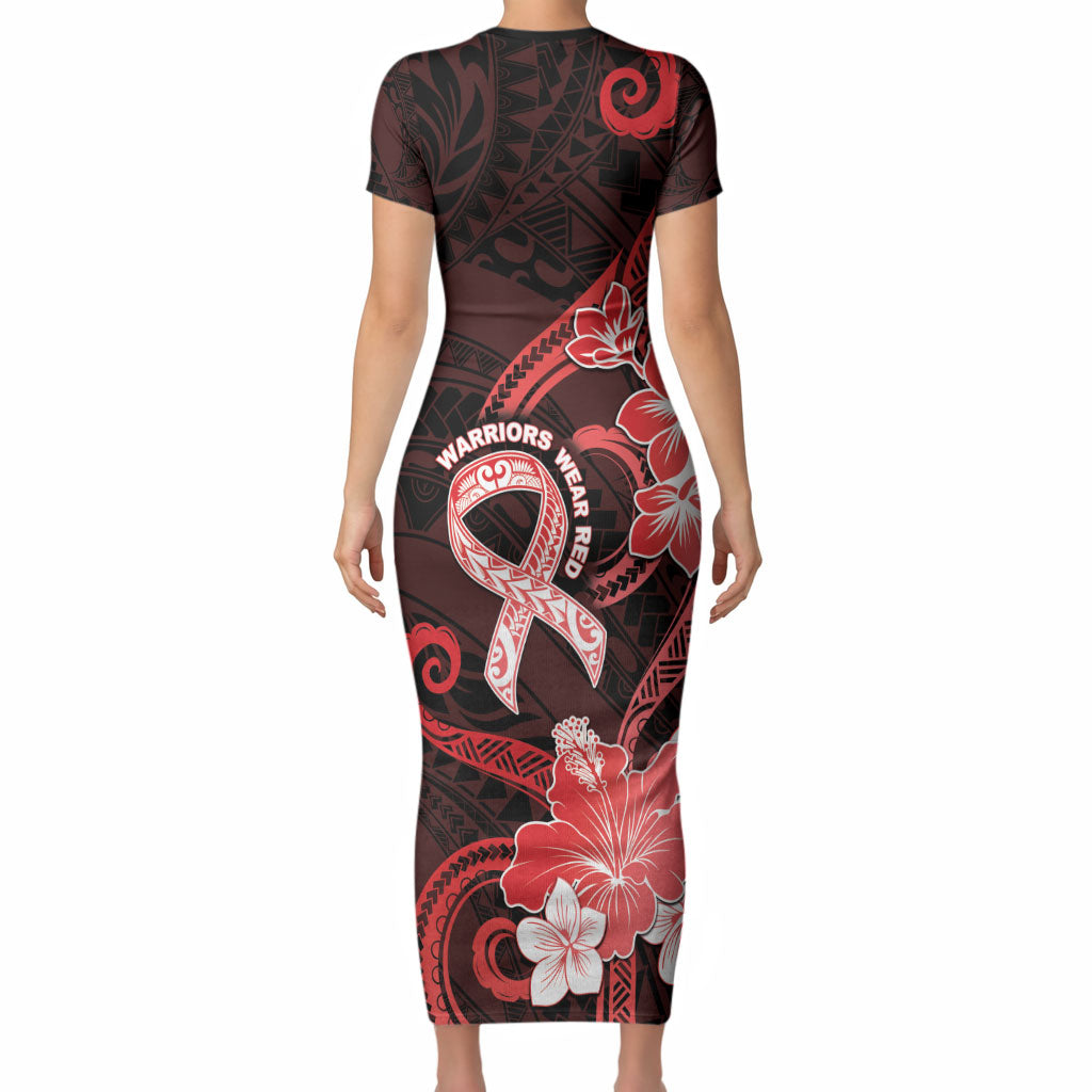 Heart Health Support Short Sleeve Bodycon Dress Warrior Wears Red Polynesian Style