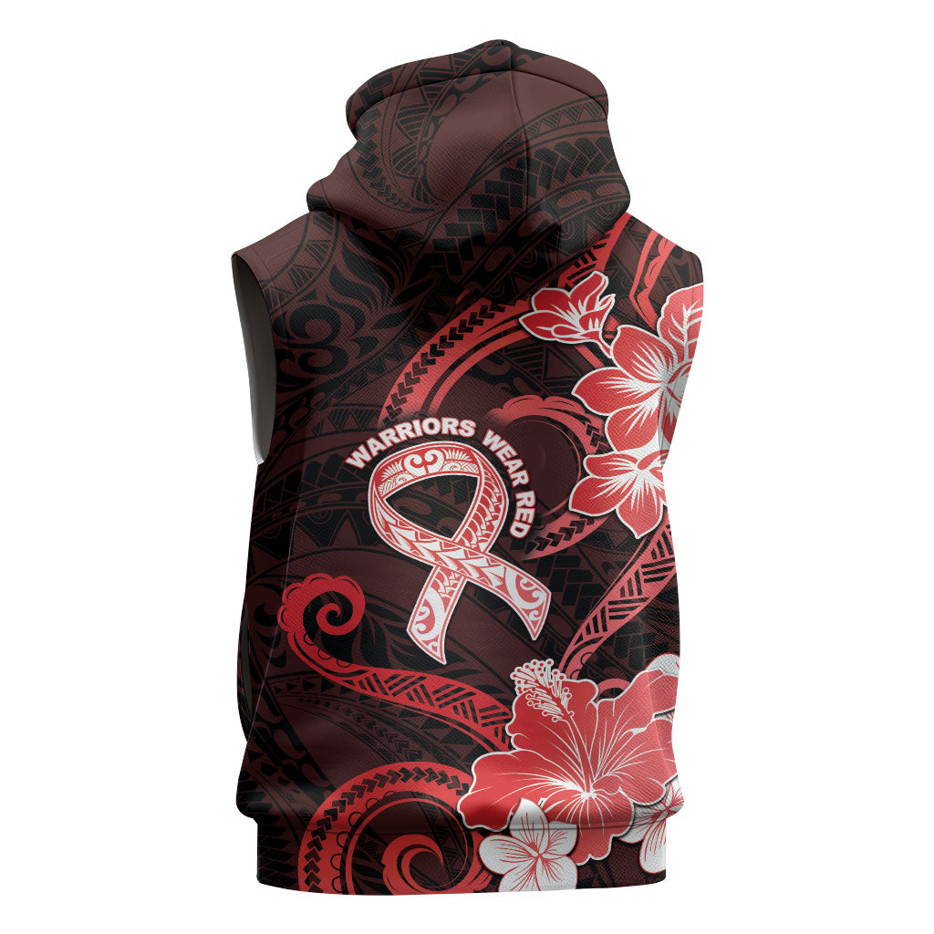 Heart Health Support Sleeveless Zip Hoodie Warrior Wears Red Polynesian Style