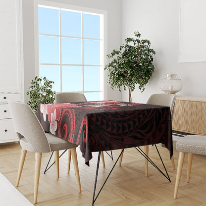 Heart Health Support Tablecloth Warrior Wears Red Polynesian Style