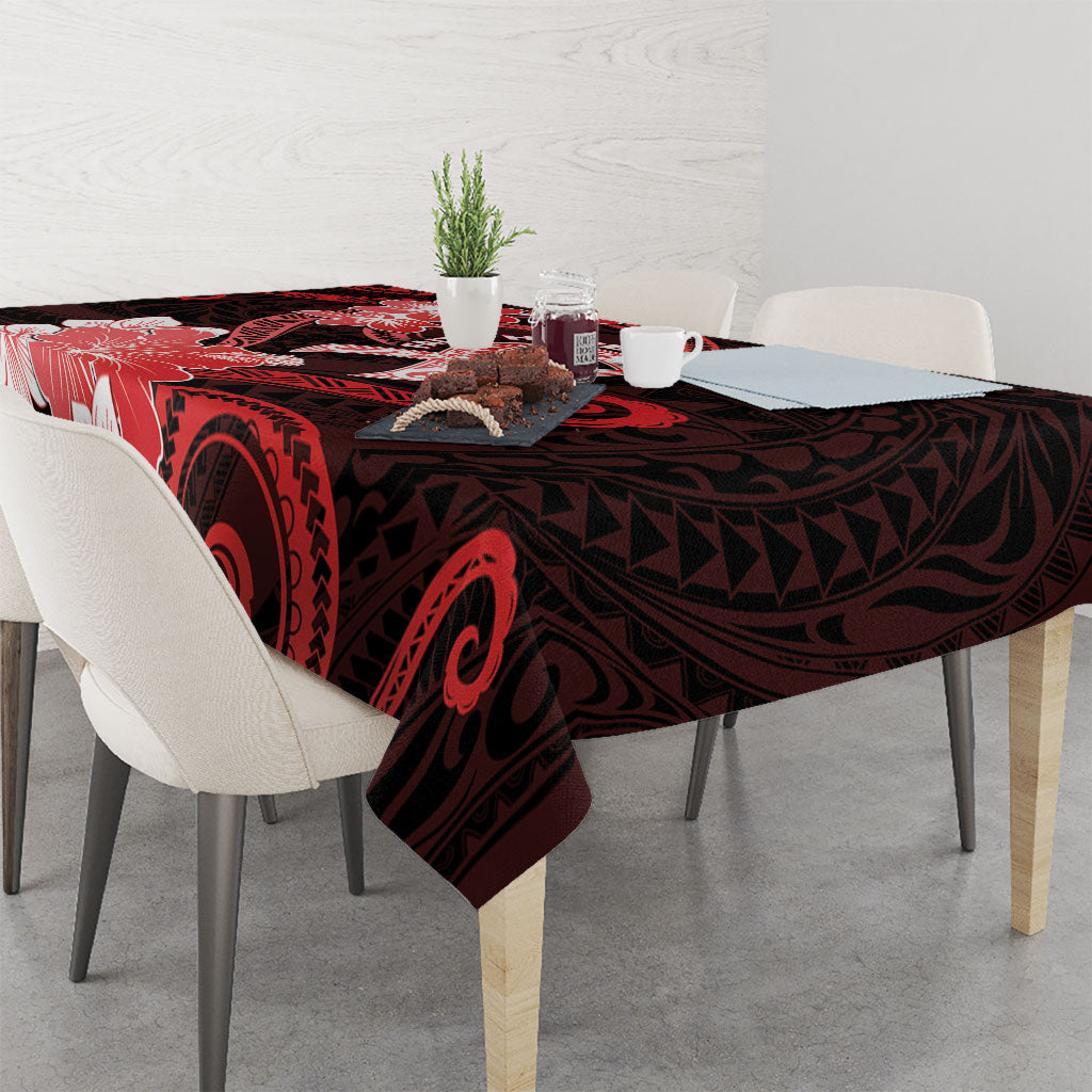 Heart Health Support Tablecloth Warrior Wears Red Polynesian Style