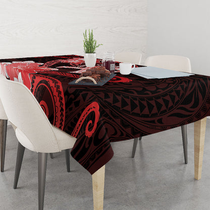 Heart Health Support Tablecloth Warrior Wears Red Polynesian Style