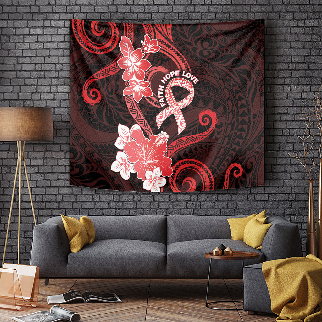 Heart Health Support Tapestry Warrior Wears Red Polynesian Style