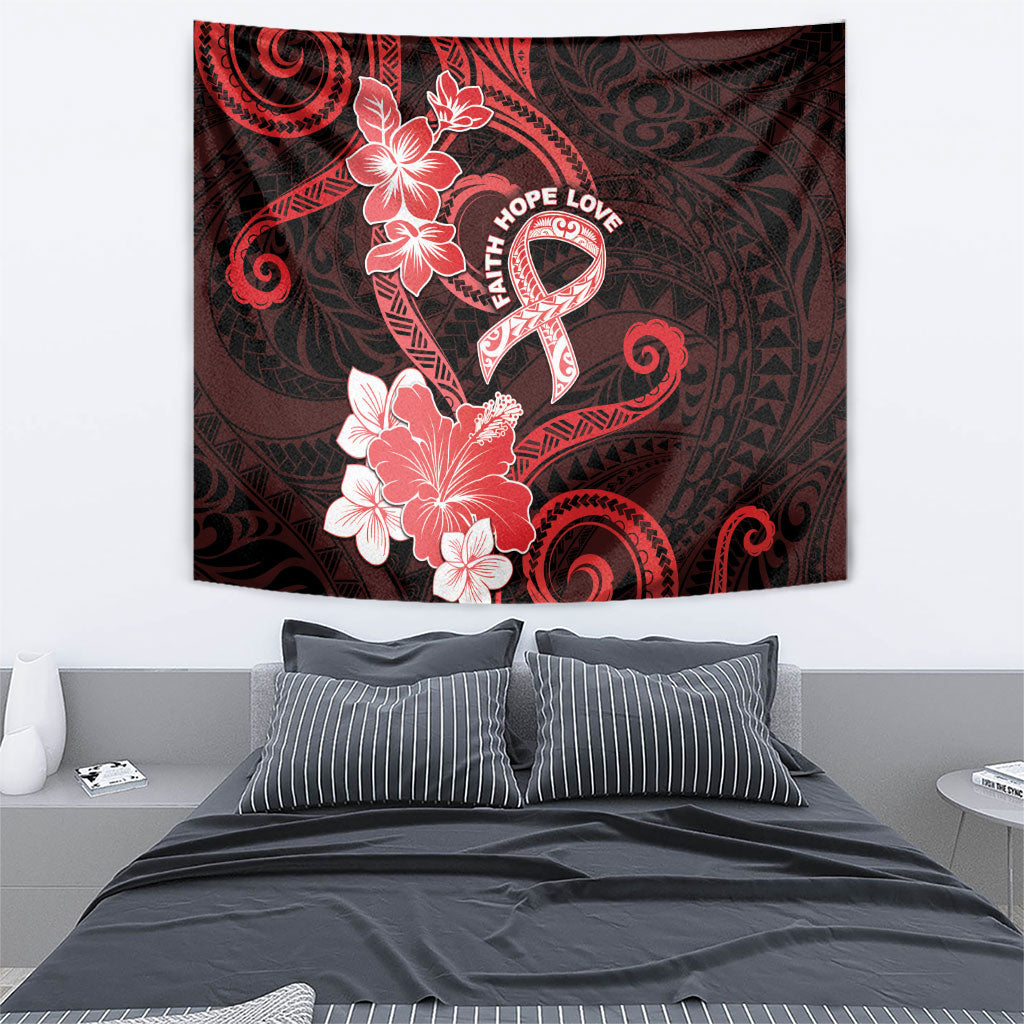Heart Health Support Tapestry Warrior Wears Red Polynesian Style