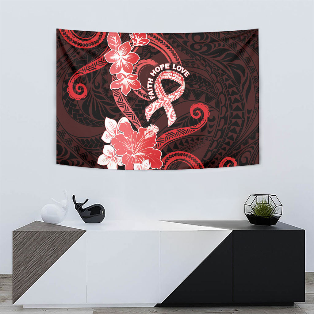Heart Health Support Tapestry Warrior Wears Red Polynesian Style