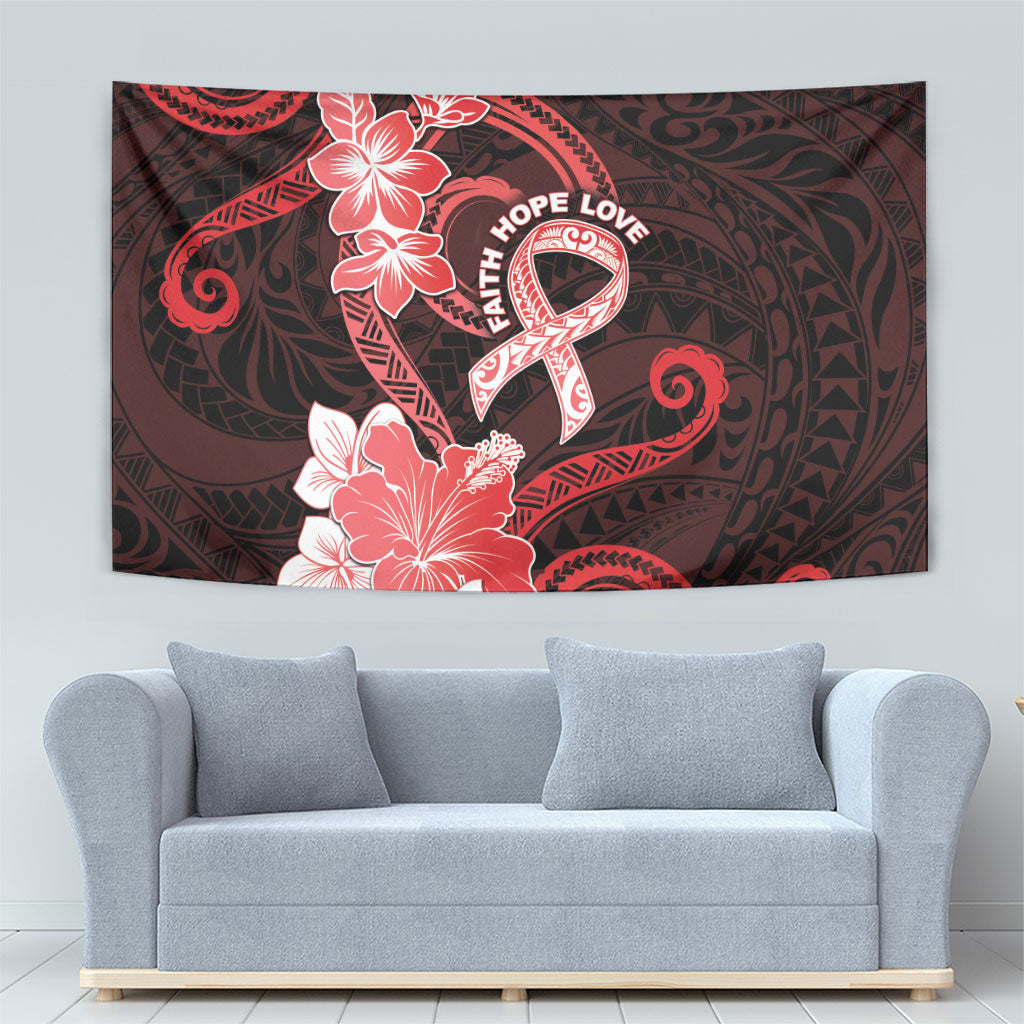 Heart Health Support Tapestry Warrior Wears Red Polynesian Style