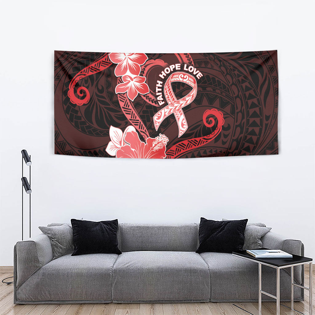 Heart Health Support Tapestry Warrior Wears Red Polynesian Style