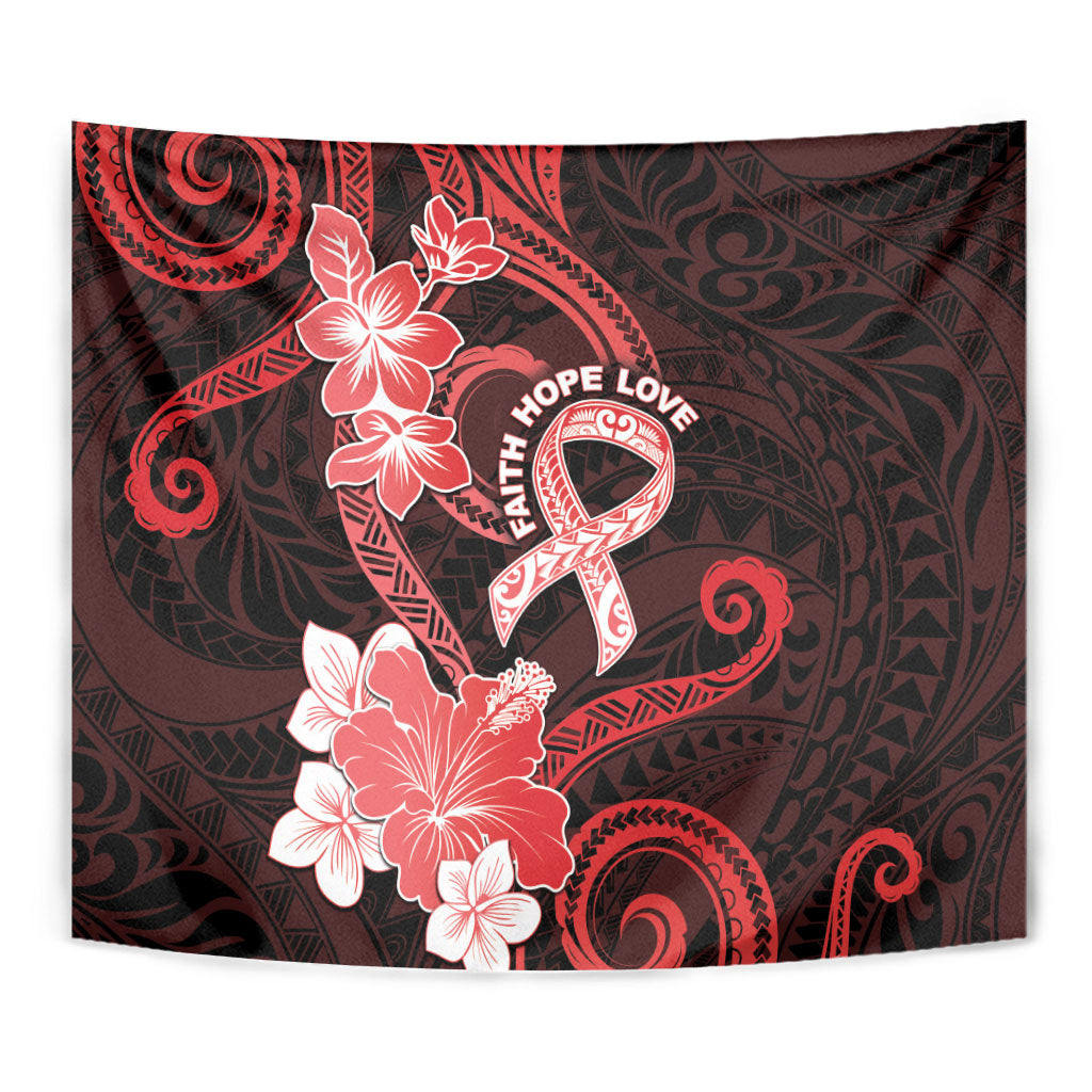 Heart Health Support Tapestry Warrior Wears Red Polynesian Style