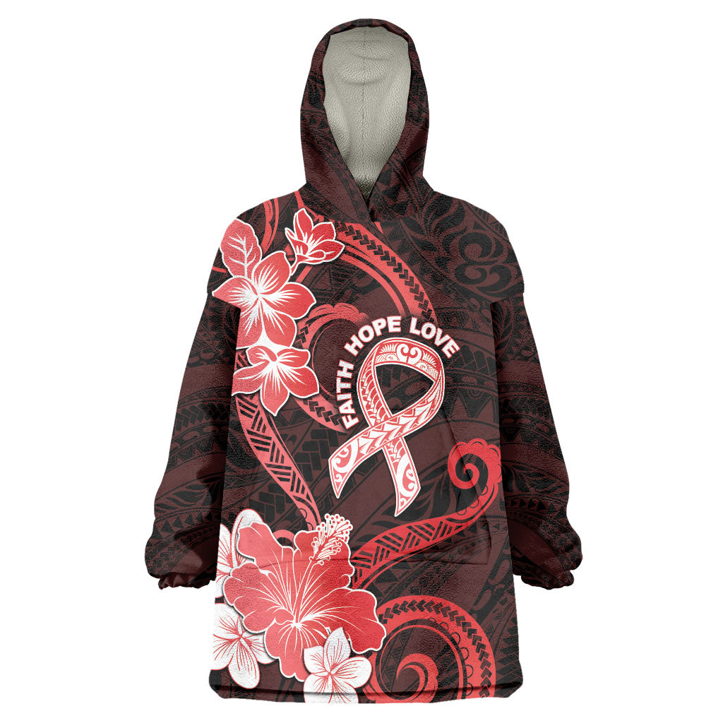 Heart Health Support Wearable Blanket Hoodie Warrior Wears Red Polynesian Style