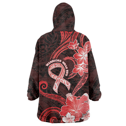 Heart Health Support Wearable Blanket Hoodie Warrior Wears Red Polynesian Style