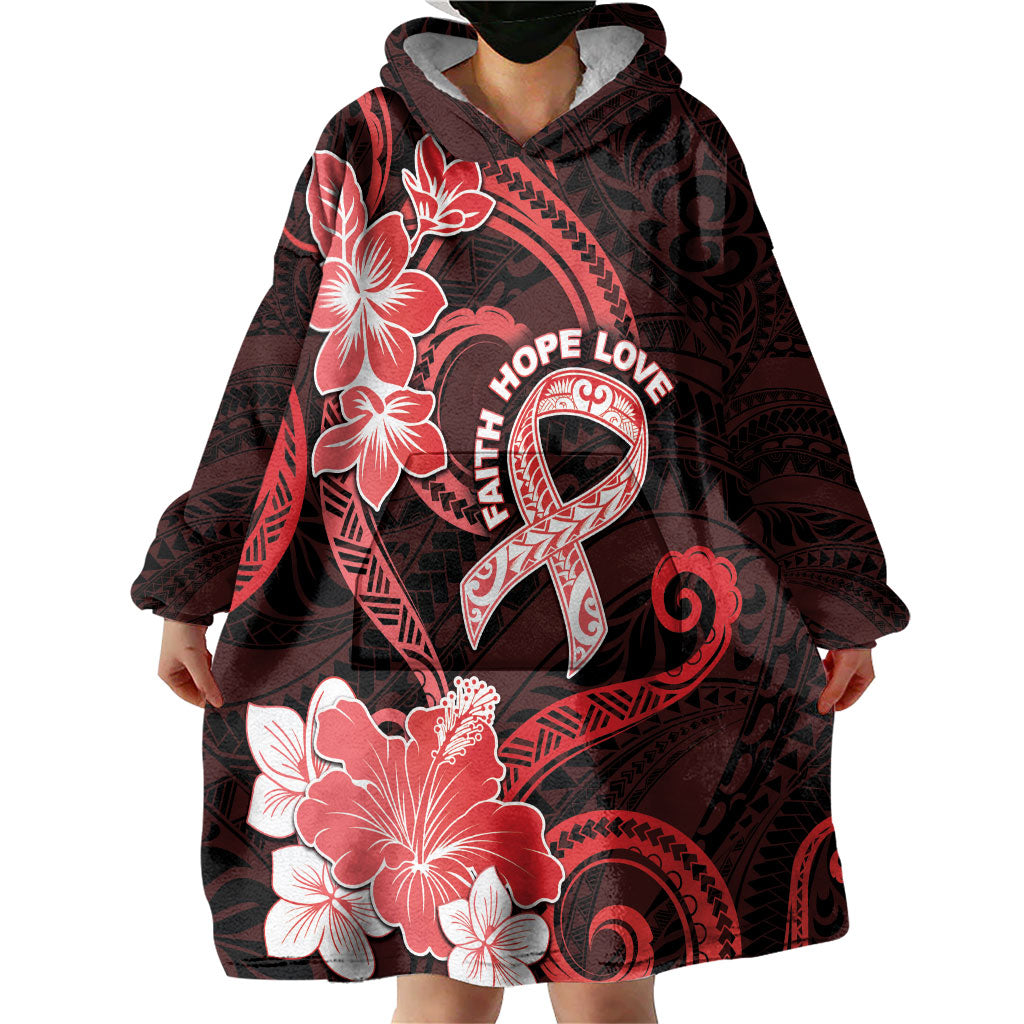 Heart Health Support Wearable Blanket Hoodie Warrior Wears Red Polynesian Style