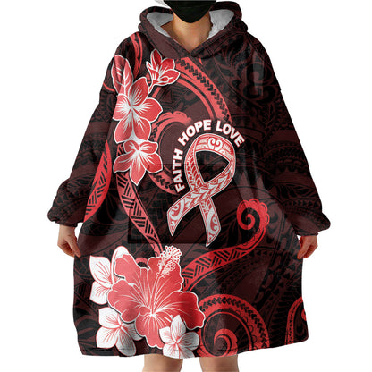 Heart Health Support Wearable Blanket Hoodie Warrior Wears Red Polynesian Style