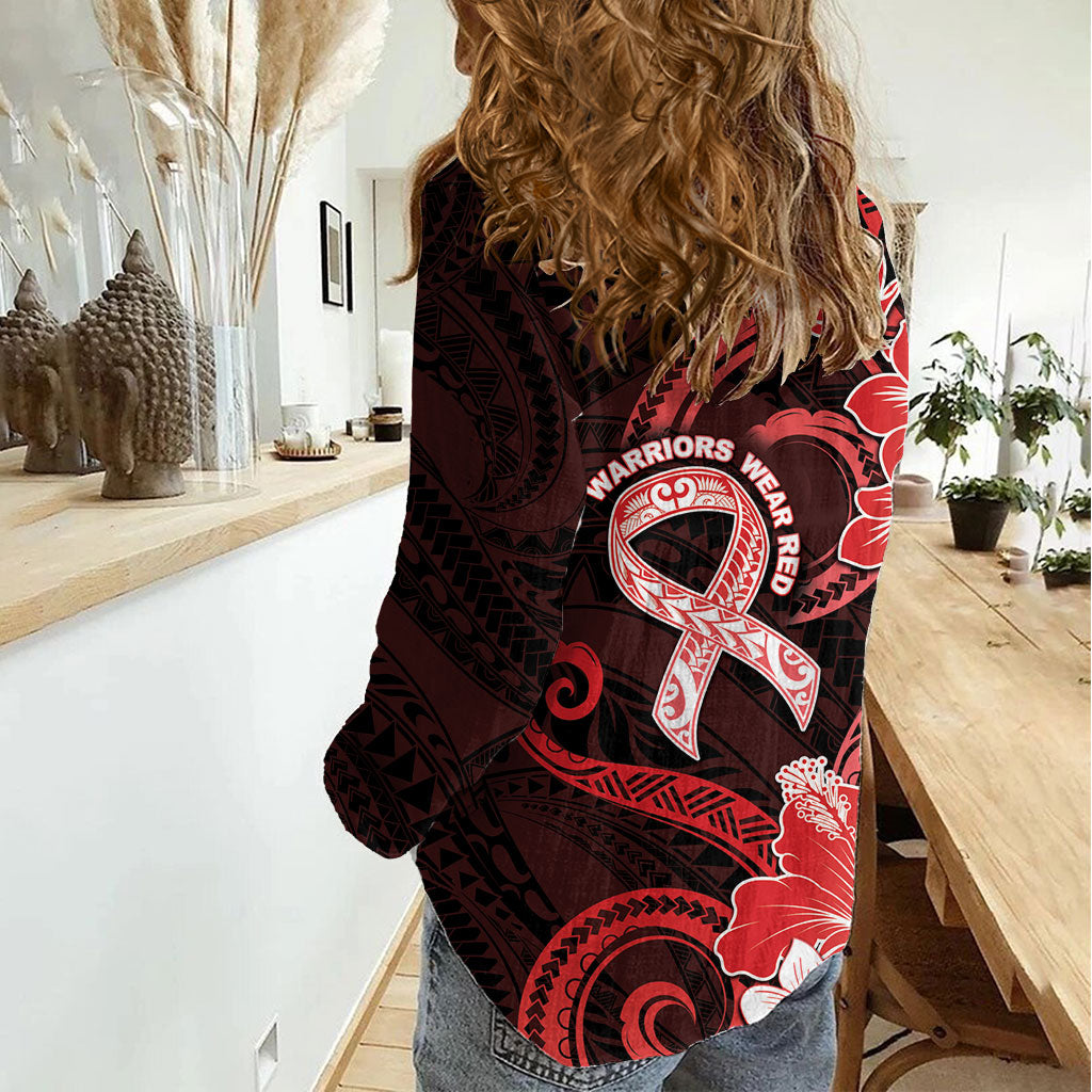 Heart Health Support Women Casual Shirt Warrior Wears Red Polynesian Style