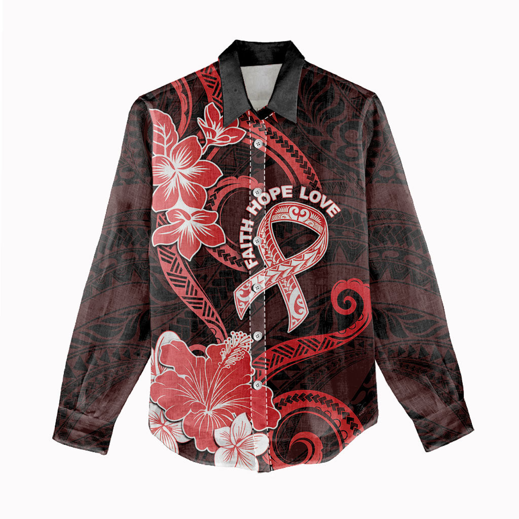 Heart Health Support Women Casual Shirt Warrior Wears Red Polynesian Style