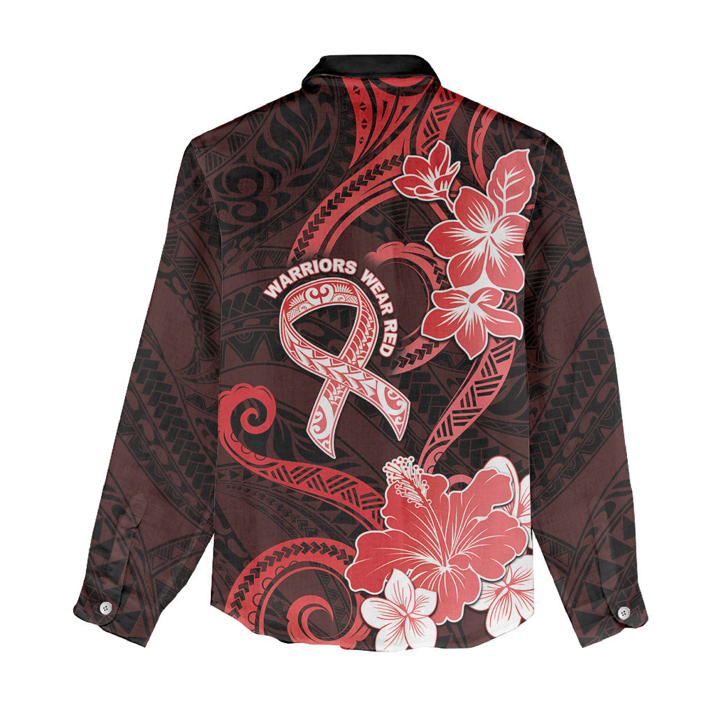 Heart Health Support Women Casual Shirt Warrior Wears Red Polynesian Style