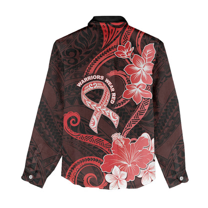 Heart Health Support Women Casual Shirt Warrior Wears Red Polynesian Style