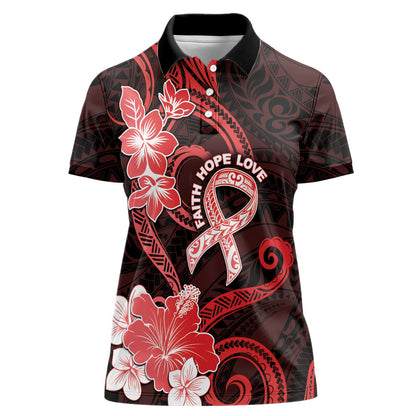 Heart Health Support Women Polo Shirt Warrior Wears Red Polynesian Style
