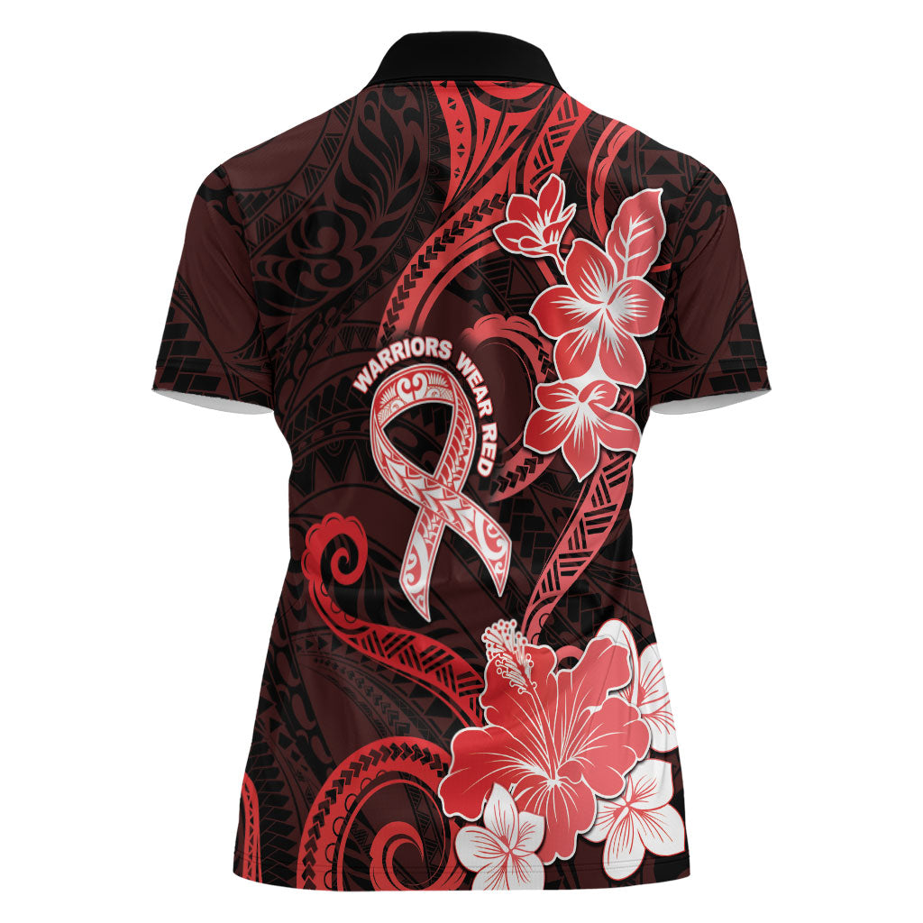 Heart Health Support Women Polo Shirt Warrior Wears Red Polynesian Style