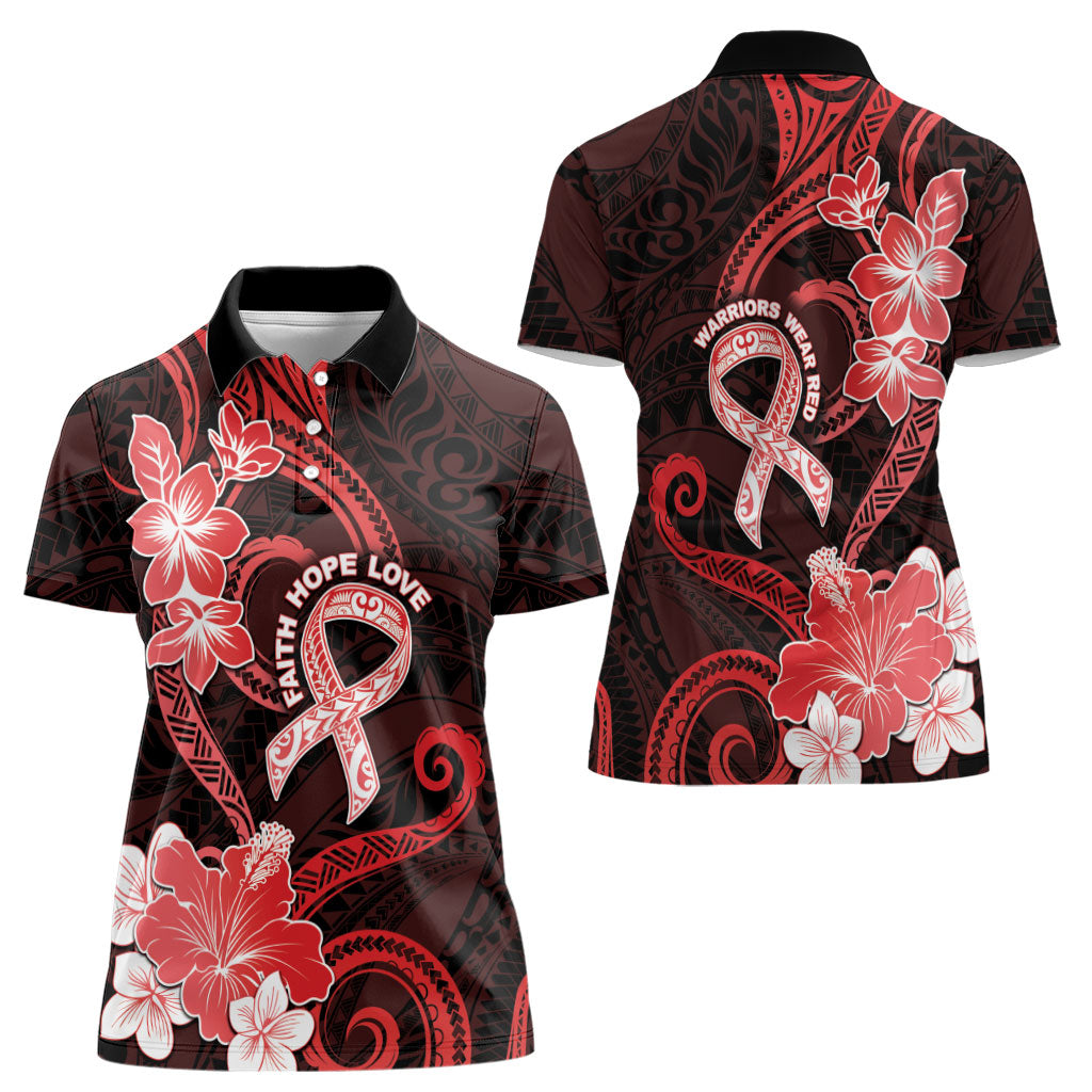 Heart Health Support Women Polo Shirt Warrior Wears Red Polynesian Style