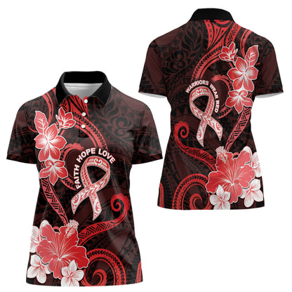 Heart Health Support Women Polo Shirt Warrior Wears Red Polynesian Style