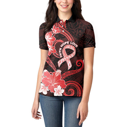 Heart Health Support Women Polo Shirt Warrior Wears Red Polynesian Style