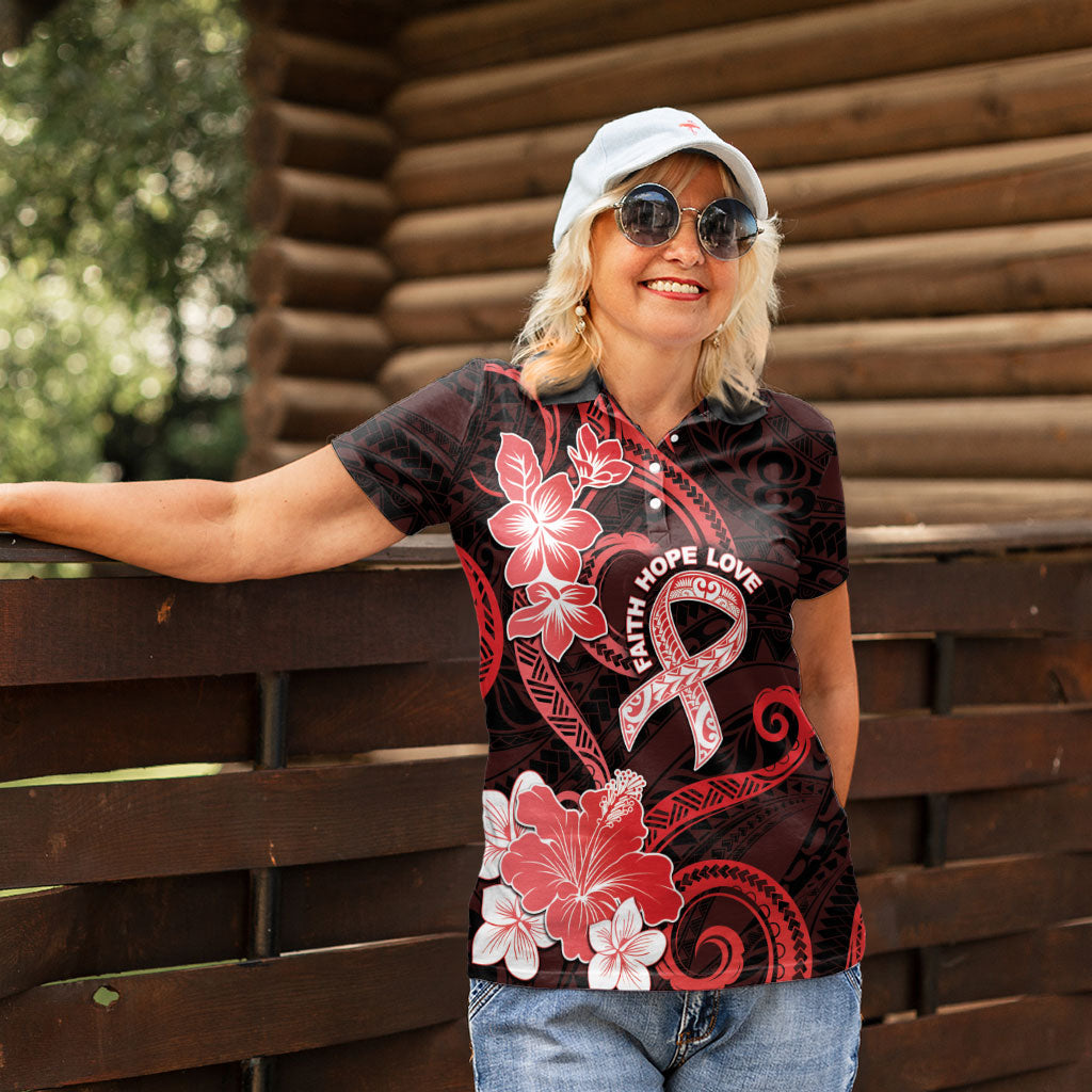 Heart Health Support Women Polo Shirt Warrior Wears Red Polynesian Style