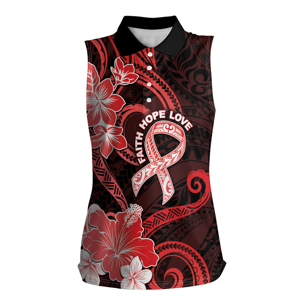 Heart Health Support Women Sleeveless Polo Shirt Warrior Wears Red Polynesian Style